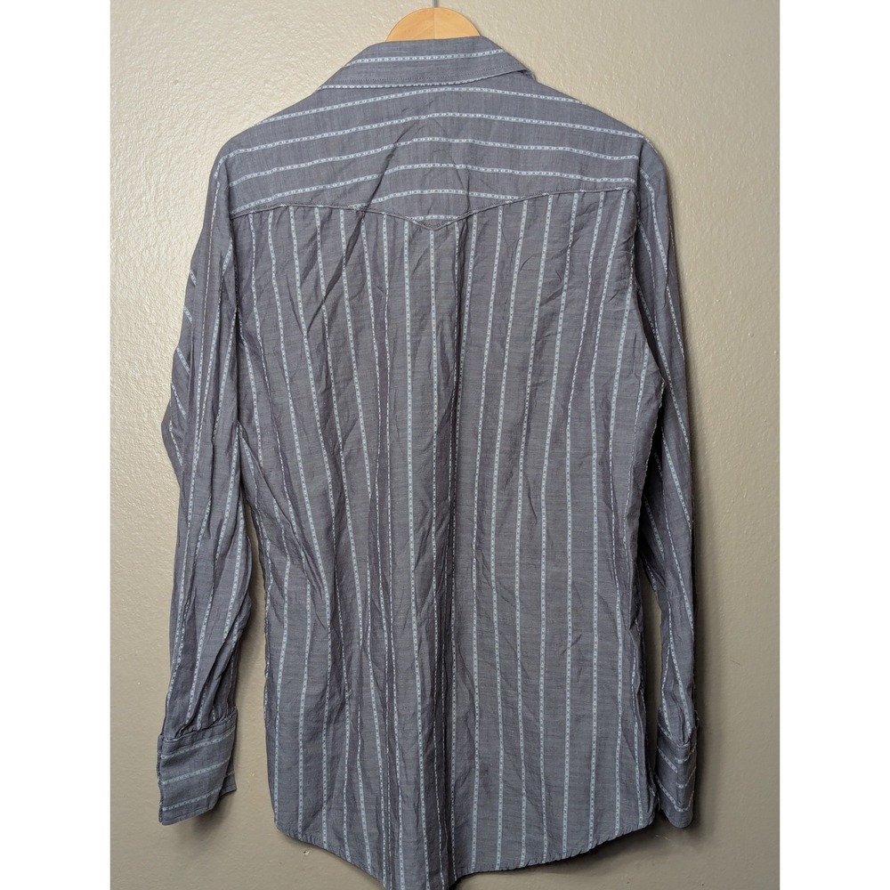 Roper Western Shirt Mens Large Grey Stripe Pearl Snap Embroidered 1-01-017-310GY - Picture 2 of 16